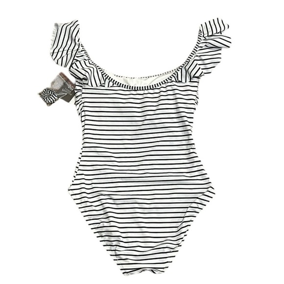 Vince Camuto Blossom Stripes Ruffle Off the Shoulder One Piece Swimsuit NWT - Picture 5 of 10